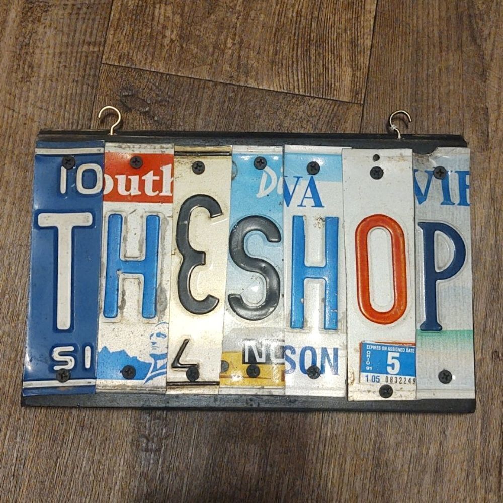 COPY - Handmade vintage custom license plate The Shop sign